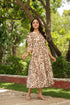 Women Abstract Printed Pure Cotton Tiered Fit & Flare Midi Dress